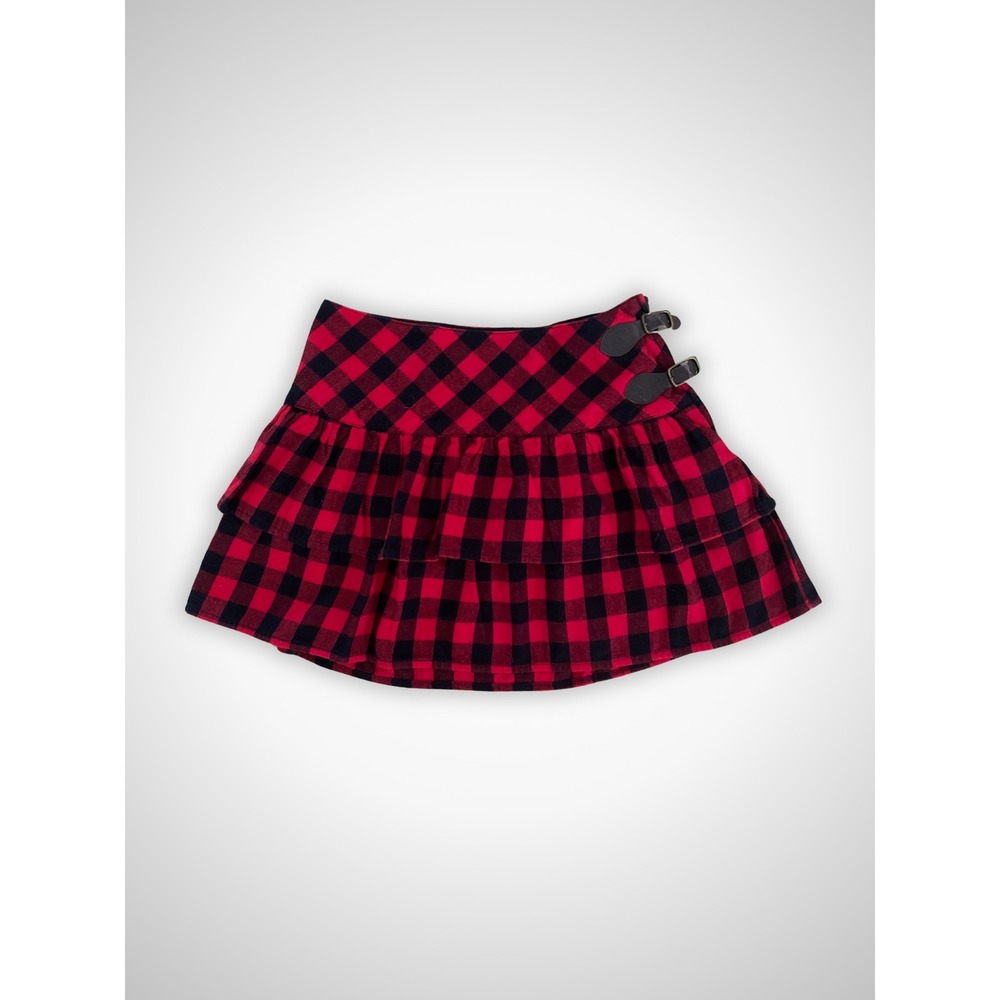 American Living by Ralph Lauren Red Black Buffalo Plaid Tiered Ruffle Skirt 12